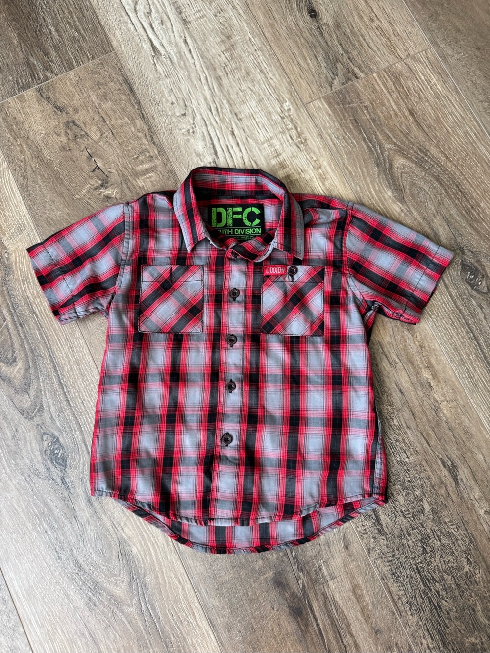 DIXXON Red and Black Plaid Short Sleeve Button-Down Shirt for Kids